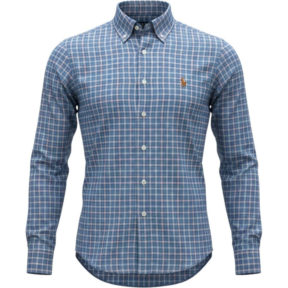 Ralph Lauren Mens Large Plaid Button Down Shirt Blue Multicolor Pony 100% Cotton